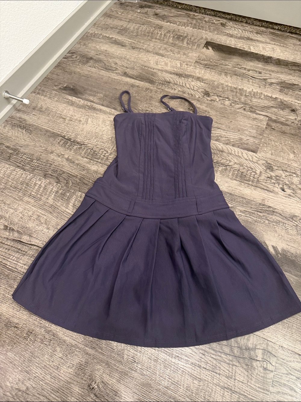 Navy Sleeveless Pleated Fit-and-Flare Dress